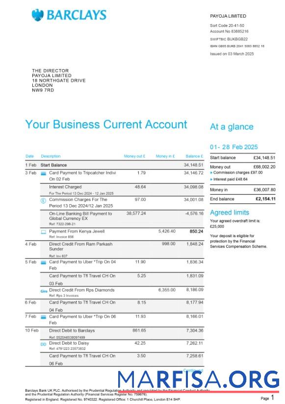 Blank United Kingdom Barclays business bank statement template in PSD 6 pages